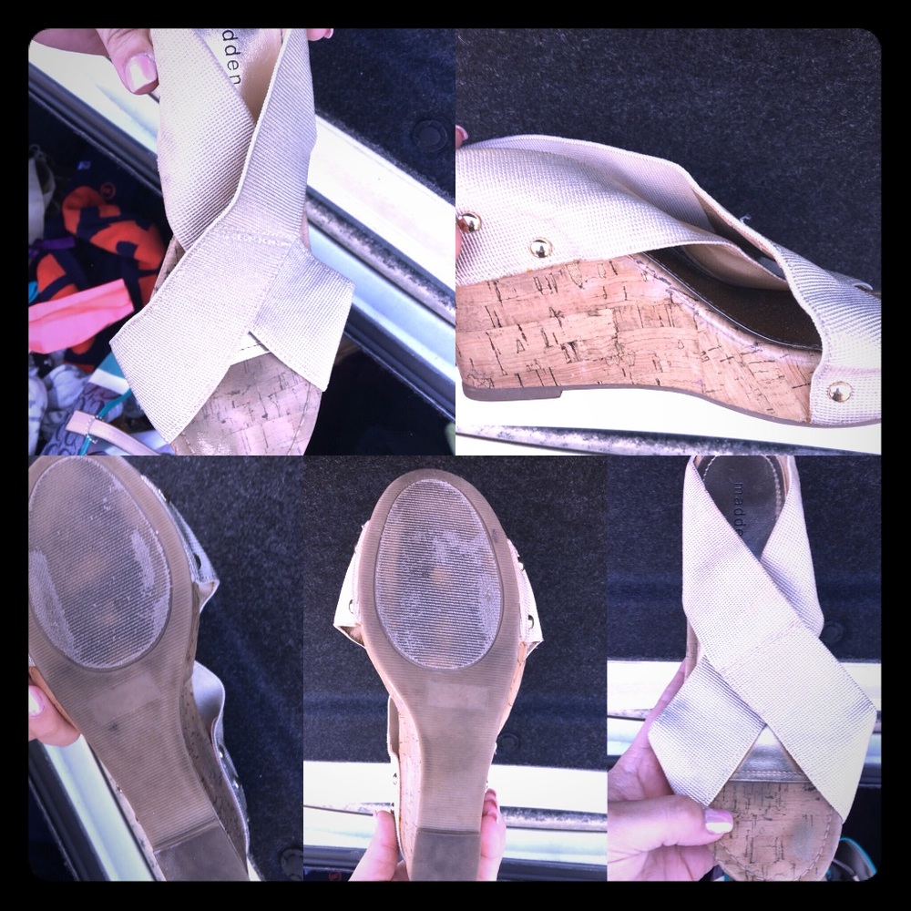Madden Girl Gold elastic strap wedges
